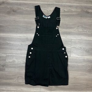 Vintage Black Denim Short Overalls 90s Y2K Grunge Adjustable Romper Biballs